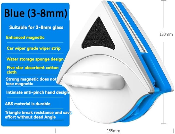 Window Cleaner, Magnetic Window Cleaner, Sponge Wiper Cleaning Brush Double Sided, Upgrade Magnetic Glass Cleaner Tool (Cyan (Applicable to 5-15mm))