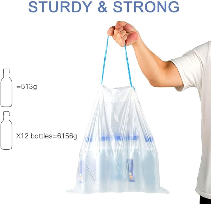 Charmount 4 Gallon Trash Bag - Drawstring Small Trash Bags 120 Count | Unscented Clear Trash Can liners for Bathroom, Office, Kitchen Small Trash Can