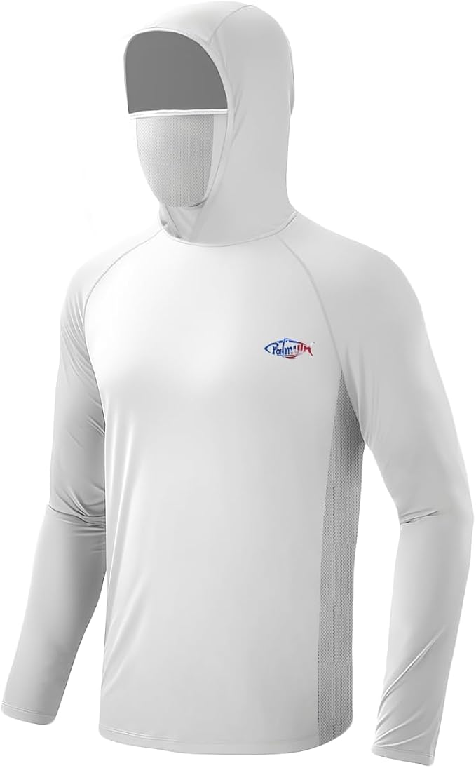 Palmyth Men's Fishing Hoodie UPF 50+ Long Sleeve with Face Mask Neck Gaiter | Zipper Pocket, Thumb Loops, Quick-Dry, Side Mesh Panels, Lens Cleaning Cloth