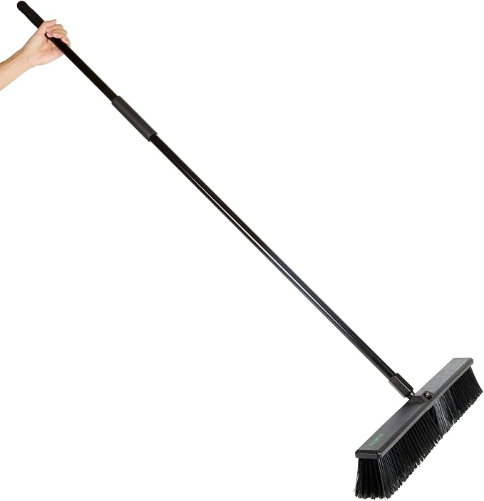 Restaurantware-Clean Tek Professional 23.62 Inch Push Broom, 1 Heavy-Duty Broom With 59” Handle - Heavy Bristles, 2 Handle Attachment, Wooden, Commercial Use, For Deck, Garage, Yard, Patio