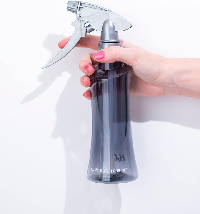 Cricket H2O Water Spray Bottle for Hair, 10 oz, Smoke Grey | Continuous Stream, Adjustable Nozzle, Durable Aluminum, Refillable