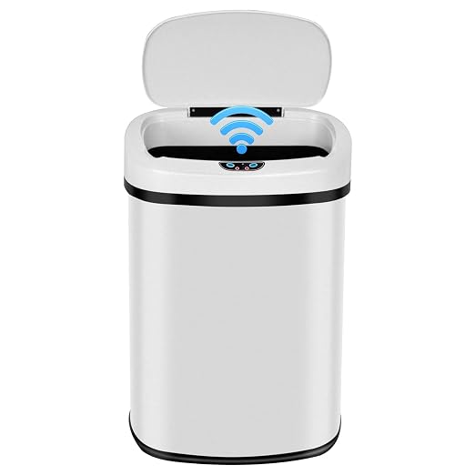 Kitchen Trash Can 13 Gallon,Stainless Steel Trash Can Touchless Garbage Can Large Trash Bin for Kitchen,Bathroom,Restroom,Office Automatic Garbage Bin,White