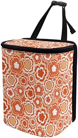 Groovy Orange Sunflower 70S 80S Abstract Print Car Accessories Trash Can for Women Auto Interior Decorations Multipurpose Garbage Can with Lid and Zipper Portable Trash Bin Organizer