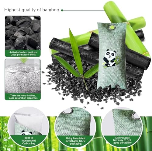 2 Bags Natural Air Purifying Bag | Bamboo Charcoal Odor Absorber for Home & Car | Closet Odor Eliminator, Small Room Deodorizer & Car Air Freshener | Charcoal Bags (75g light green, Unscented)