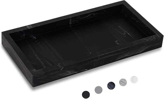 Silicone Bathroom Vanity Tray Dish Soap Holder Sink Organizer, Marble Black | Small, Thickened Silicone, Easy to Clean, Waterproof, Non-Slip, for Countertop, Kitchen, Bedroom, Dresser