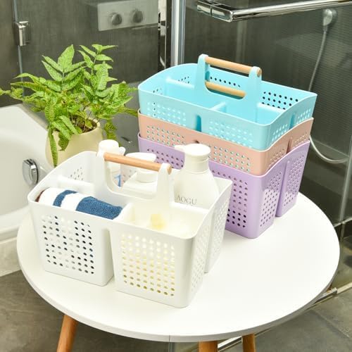 Portable Shower Caddy Basket with 3 Compartments and Handle, Deep Blue | Plastic Divided Toiletry Caddy Organizer for College Dorms, Shared Bathrooms, Gyms, Locker Rooms, Pools and Travel