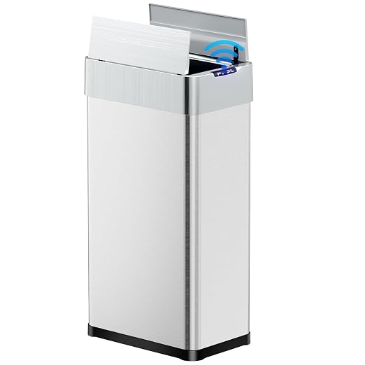 TLSUNNY 18.5 Gallon Automatic Trash Can, Motion Sensor Garbage bin | Stainless Steel Smart Trash Can W/ Butterfly Lid, Bag Retainer Ring for Living Room, Kitchen, Office (Silver, 70L)