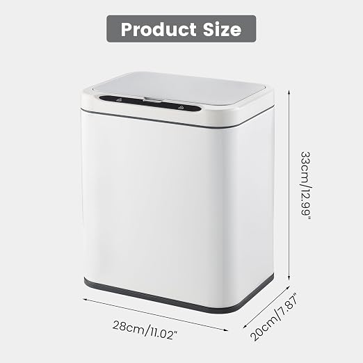 ELPHECO Stainless Steel Office Trash Can White, 3.5 Gallon | Motion Sensor Garbage Can Touchless Smart Trash Can Automatic Waste Bin for Kitchen, Office, Bathroom