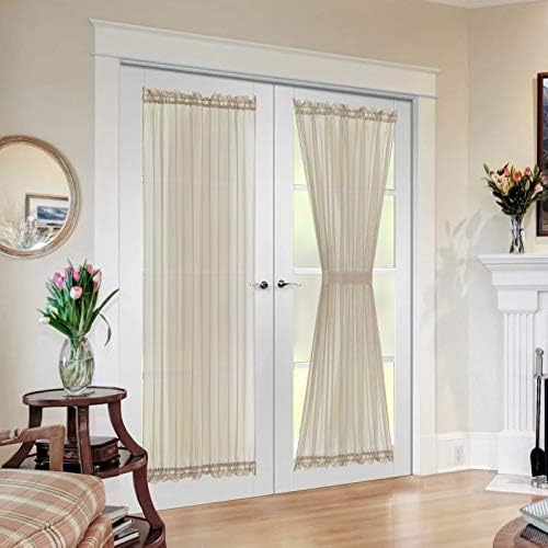 MIULEE Beige 54 Wide and 72 Inches Length French Door Sheer Curtains | Light Filtering Window Treatment with 2 Tiebacks, Front Back Patio Glass Door, Set of 2