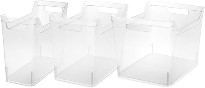Sterilite Medium Shelf Bin Organizing Plastic Container, Home Kitchen or Office Storage Tote, Open Top Basket with Handles, 6 Pack, Clear