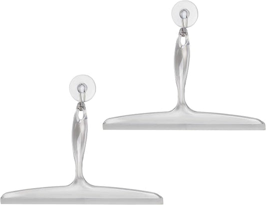 iDesign Bathroom Plastic Shower Squeegee, Clear, Set of 2 | Wall Hook Included