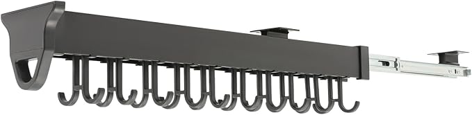 Pull Out Broom and Mop Organizer, Wall Mounted Sliding Storage Rack with 20 Adjustable Hooks, 66 lbs Capacity Slide Out Cabinet Organizer for Laundry Room Kitchen Garage Closet Pantry