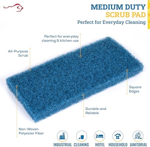 KLEEN HANDLER Medium Duty Cleaning Scrub Pad, Pack of 20,Blue, 10 x 4.6 in | Scouring Sponges for Kitchens, Bathrooms, Counters and Floors Cleaning