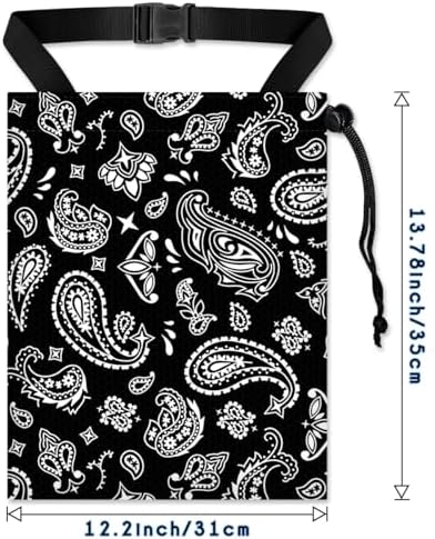 Car Trash Bag Hanging Back of Seat with Adjustable Snap Buckle Strap Cute Printed Drawstring Garbage Bags for Car-Paisley Floral Black