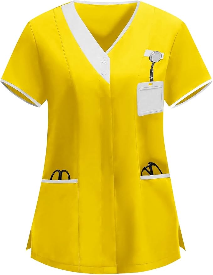 2026 Housekeeping Uniform Cleaning Uniforms - Button V Neck Top & Pants with Multi Pockets - Scrubs for Women