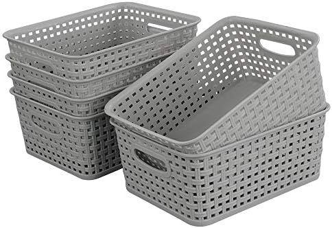 6-pack Grey Woven Plastic Storage Baskets, Organizing Bins