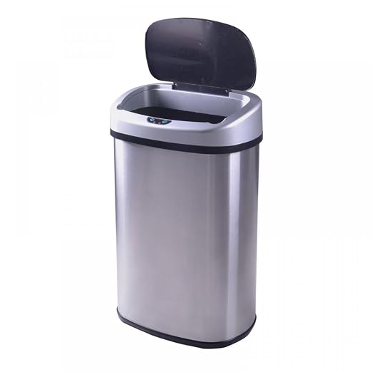 FDW | 13 Gallon Stainless Steel Trash Can with Lid | Steel | Automatic Touchless Lid with Motion Sensor | Kitchen Garbage Can with Waterproof Design | for Home, Office, Bathroom