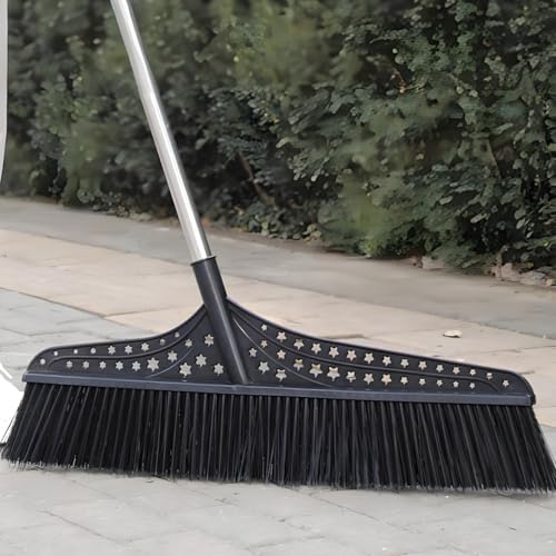Commercial Broom with Hard Bristles, Wide Push Broom for Large Spaces, Outdoor Broom for Garages Yards Outdoor(Black,70cm)