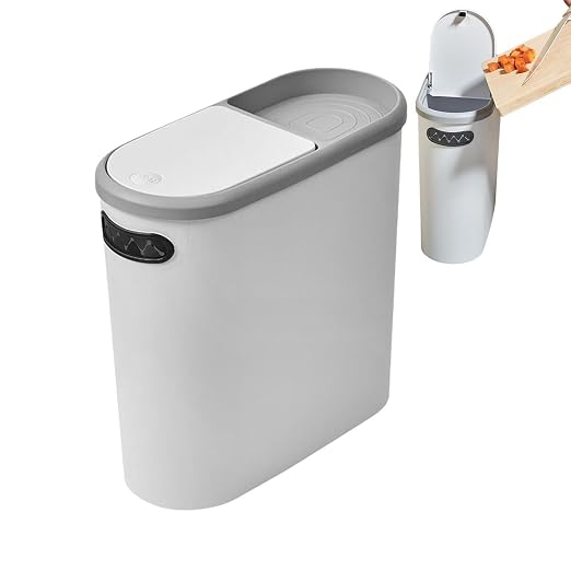 Slim Trash Can with Lid Leakproof Waste Container | Kitchen Compost Trash Can for Home RV Office Dormitory Boat Bathroom Bedroom Laundry Room Garage Restaurant