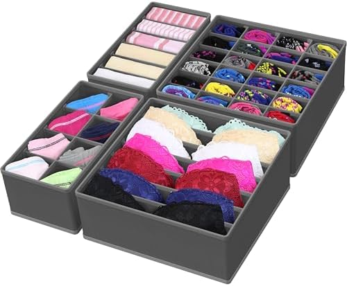 Simple Houseware 4-Pack Drawer Organizer Set for Underwear/Socks/Bra | Dark Gray, Closet Dividers for Underwear, Socks, Bras, Scarves, Ties - Foldable Non-Woven Storage Boxes