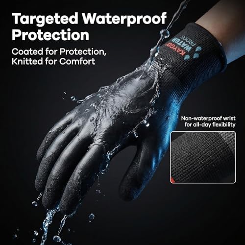 KAYGO Waterproof Work Gloves, Non-Slip Double Latex Coated, KG150 | Lightweight & Durable, Excellent Grip for Gardening, Construction, Fishing & Cleaning, for Men & Women