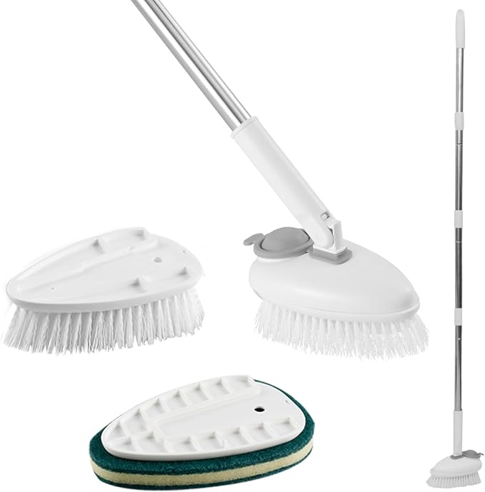 Shower Cleaner Brush Tub and Tile Scrubber with Soap Dispenser Shower Scrubbing Brush with 55.1 Inch Long Handle Bathroom Cleaning Brush with Adjustable Brush Head Floor Scrubber for Bathtub Tile