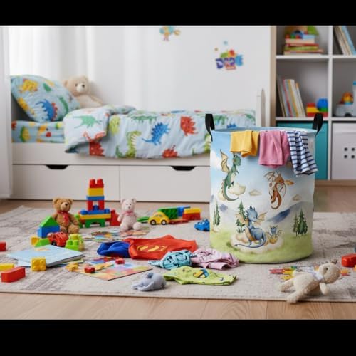 Baby Laundry Basket Baby Nursery Hamper Kids Laundry Basket Toy Storage Bin for Boys Room Decor Gift Baskets for Bedroom Bathroom(Flying Dinosaur)