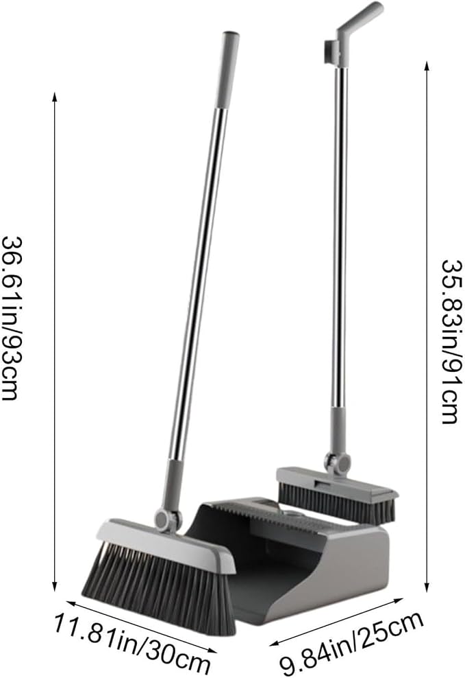 Broom with Dustpan Combo Set 3 Pieces Rust Proof Cleaning Tool Gadgets | Broom With Dust Pan for Home Kitchen Apartment Indoor Outdoor Floor Dorm Garage