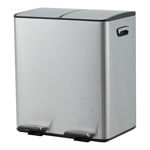 Dual Compartment Trash Can 40L (2x20L), Stainless Steel Recycling Bin with Removable Buckets, Soft Close Odor-Sealing Lid, Collapsible Pedal, Fingerprint Resistant for Home Kitchen or Office