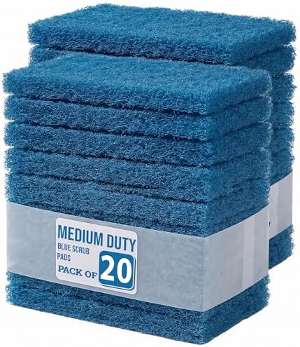 KLEEN HANDLER Medium Duty Cleaning Scrub Pad, Pack of 20,Blue, 10 x 4.6 in | Scouring Sponges for Kitchens, Bathrooms, Counters and Floors Cleaning