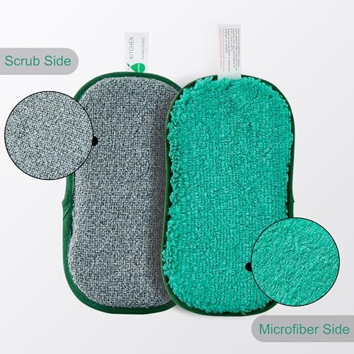 Multipurpose Sponges Kitchen,6 Pack Reusable Non-Scratch Scrub Sponge,Rough Scrubbers Side for Pots and Pans,Soft Microfiber Scrub Side for Washing Dishes