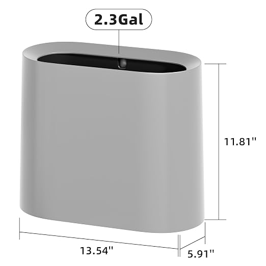 SUBEKYU 2.3 Gal Bathroom Trash Can,Small Garbage Can for Kitchen,Grey | Slim Rectangular Waste Bin,Heavy-Duty Plastic Garbage Can with Detachable Inner Liner