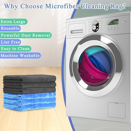 12 Pcs Extra Large Microfiber Cleaning Cloth, 20" x 30" Washable Reusable Large Floor Cloth Rags, Microfiber Towels for Mop Cleaning Office Bathrooms Housekeeping (Gray, Blue, White)