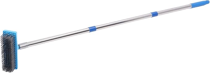 FTVOGUE Telescopic Wire Broom, Heavy Duty Moss Grime Scrubbing Brush for Patio Deck Stainless Steel PP 20cm Brush Head 120cm Length 3 Section Handle Outdoor Cleaner