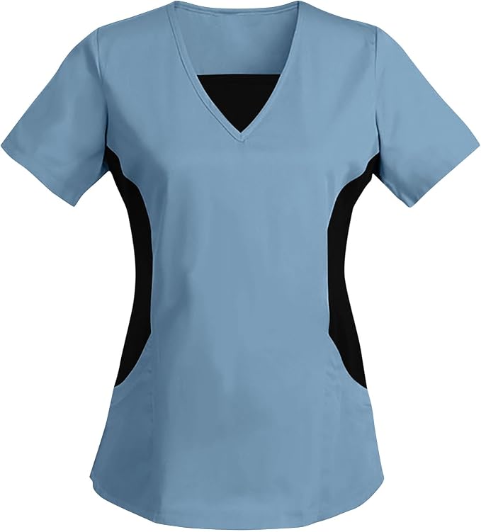 Women's Scrub Top V-Neck Tops, Moisture Wicking and Stretch Breathable Housekeeping Uniforms, Medical Nurse Shirt