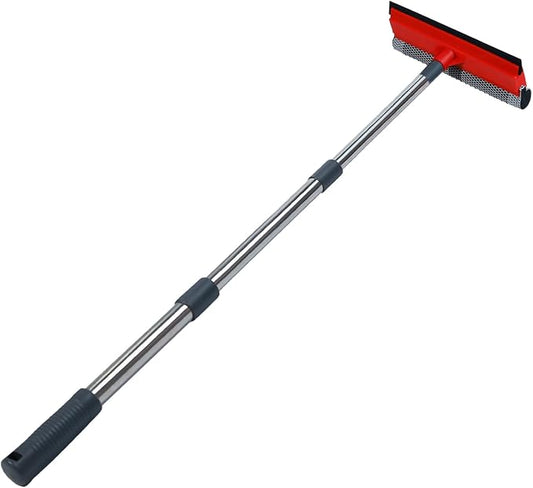 2 in 1 Window Squeegee with 36.6" Retractable Rtainless Steel Rod,Sponge Car Squeegee for Home,Gas Station, Glass, Shower, Outdoor Window Cleaning