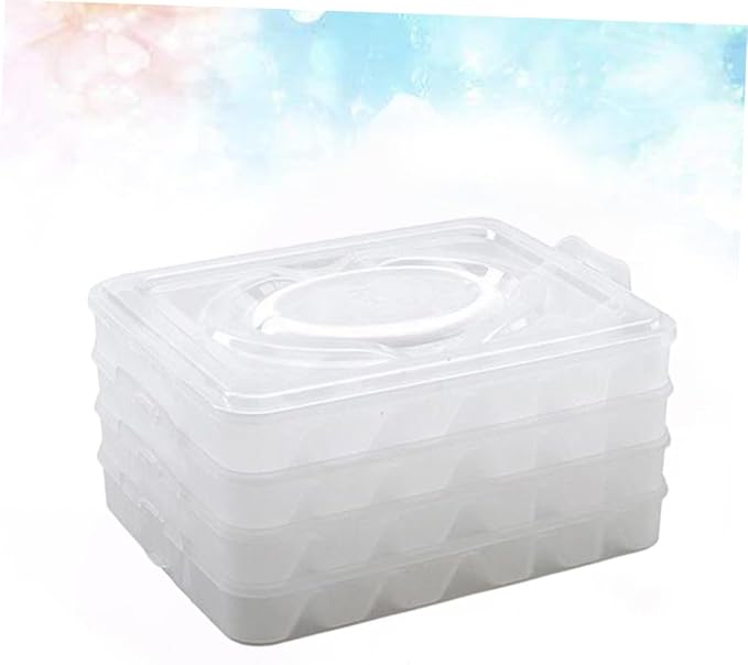Luxshiny Dumpling Storage Box Four Layer PP Organizer with 18 Grids | Portable Handle, Food Preservation, Odor Separation, Camping and Housekeeping Use, Stackable Design, Four Trays