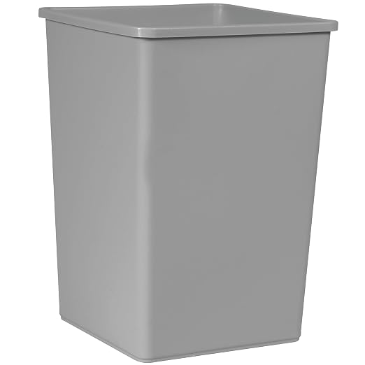 Rubbermaid Commercial Products Untouchable 35 Gal Square Trash Container Gray for Offices/Mailrooms/Classrooms/Areas of High Waste Generation