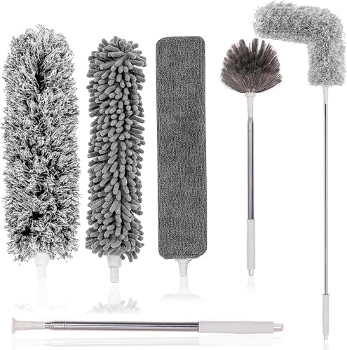 Microfiber Duster Kit for High Ceiling (8pcs), Extendable Dusters for Cleaning with 100" Extension Pole, Long Feather Duster for Fan/Car, House Cleaning Tool Kit by Phueut