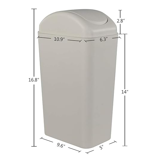 Obstnny Slim Plastic Trash Can for Narrow Spaces at Home or Office, 14L Capacity