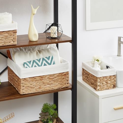 Vagusicc Wicker Basket, 3-Pack Water Hyacinth Wicker Storage Basket with Handles, Storage Baskets for Organizing, Large Hyacinth Storage Baskets for Shelves with Liner (Water Hyacinth Baskets Set)