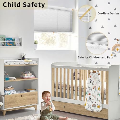 MiLin Cordless Cellular Shades No Tools No Drill Blinds for Windows Shades for Indoor Windows Magnetic Door Blinds - Light Filtering White