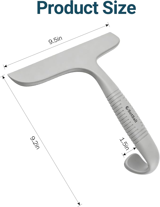 SetSail Shower Squeegee for Glass Doors,One-piece All Silicone Squeegee | Streak-Free Bathroom Squeegee for Shower Glass Window Mirror Tile Wall, Built-in Hook, Ergonomic Grip, Grey（9.5-inch）