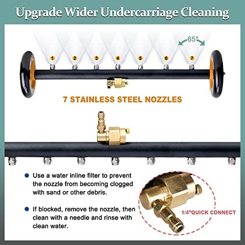 Pressure Washer Undercarriage Cleaner, 24 Inch Water Broom 4000 PSI | Pressure Washer Surface Cleaner Attachment with 2 Extension Wands & 75° Angled Wand for Under Car Washing