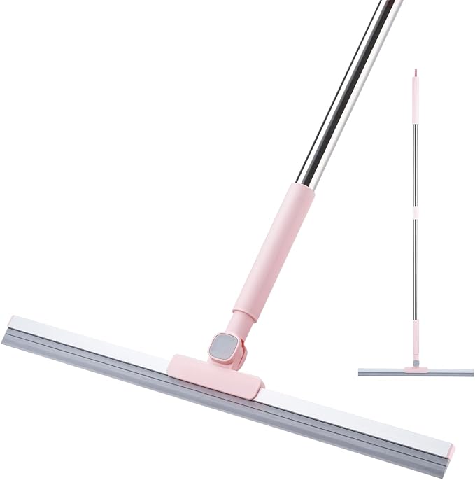 19" Floor Squeegee with Long Handle, 51" Stainless Steel Handle | 19" Rubber Blade, Heavy Duty Squeegee for Tile, Garage, Shower Glass, Marble, Windows Cleaning, Pet Hair, Water Removal