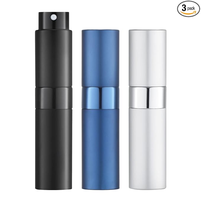 8ml Travel Perfume Bottle Refillable, 3 PCS Cologne Atomizer Spray | Twist-up empty sprayer, small refill dispenser, portable size for purse pocket, leakproof, TSA essential for men women -blue