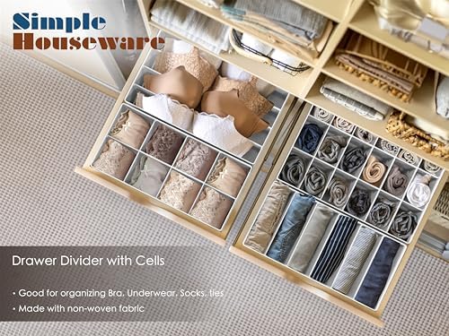 Simple Houseware 4-Pack Drawer Organizer Set for Underwear/Socks/Bra, Gray | Closet Dividers for Underwear, Socks, Bras, Scarves, Ties - Foldable Non-Woven Storage Boxes