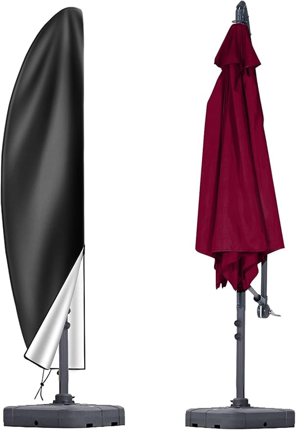 OKPOW Cantilever Patio Umbrella Cover: Fits 12-14 FT Outdoor Umbrellas | Easy Install with Rod & Long Zipper, Waterproof 420D Oxford Cover, Protects Offset Umbrella from Sun, Rain, Snow & Dust