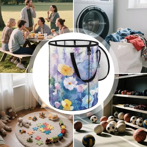 doginthehole Aesthetic Oil Painting Floral Collapsible Trash Can Camper Trash Can with Lid, 22.83x17.71, Waterproof Bag Outdoor Garbage Bin Storage Accessories, 23 Gallons