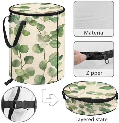 doginthehole Watercolor Eucalyptus Leaves Trash Can with Lid Outdoor Collapsible Trash Can 23 Gallons Recycle Waterproof Garbage Bin Bag Storage for Car RV Picnic Camping Beach